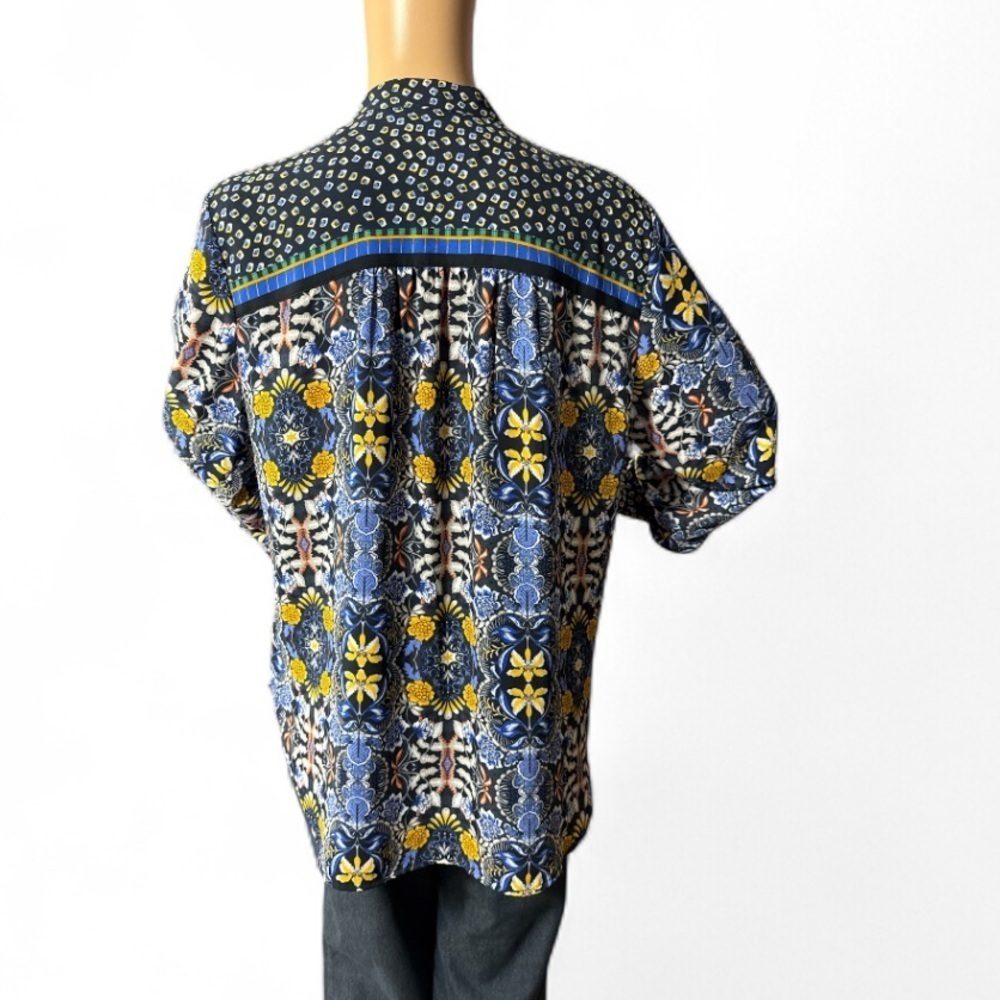 LOFT Autumn Dream Henley Blouse M - Bold Mixed Print, High-Low Hem - Picture 6 of 8